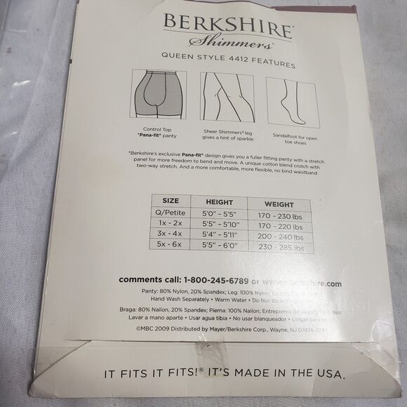 Berkshire Ivory Ultra Sheer Shimmers ControlTop Pantyhose-Sandalfoot sz 5X-6XNEW - Picture 2 of 2